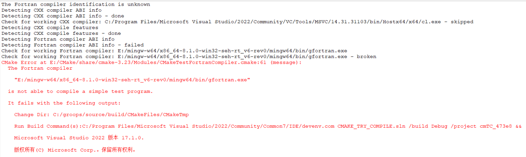 Visual Studio: The Fortran compiler is not able to compile a simple test  program. - Usage - CMake Discourse